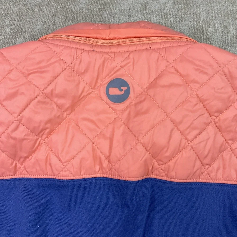 Vineyard Vines Sweater Men Sz L 1/4 Snap Pullover Hooded Quilted Blue Orange